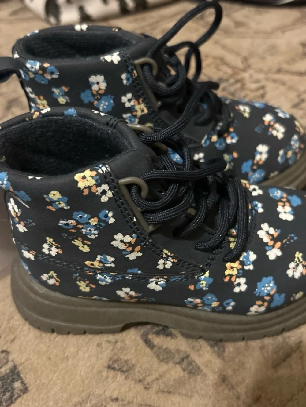 OshKosh B'gosh Navy Floral Lace-Up Kids Boots